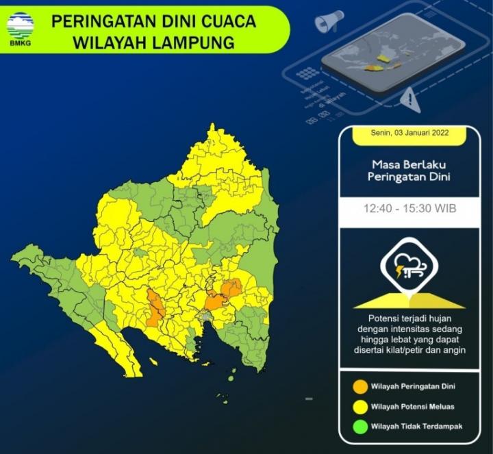 Foto: Prakiraan Cuaca Perkecamatan Kabupaten/Kota di Lampung,  Besok 4 Januari 2022